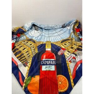 Campari Milano Bitter Silk Feel Square Scarf Large 35x35 Graphic Print Blue Red